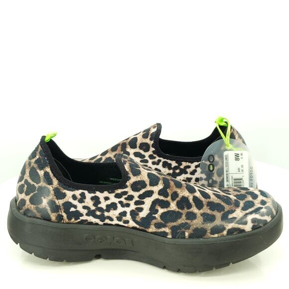 NWOT OOFOS OOmg eeZee Slip On Recovery Sneakers 8 Black/Cheetah/Tan/Animal Print - Picture 9 of 10